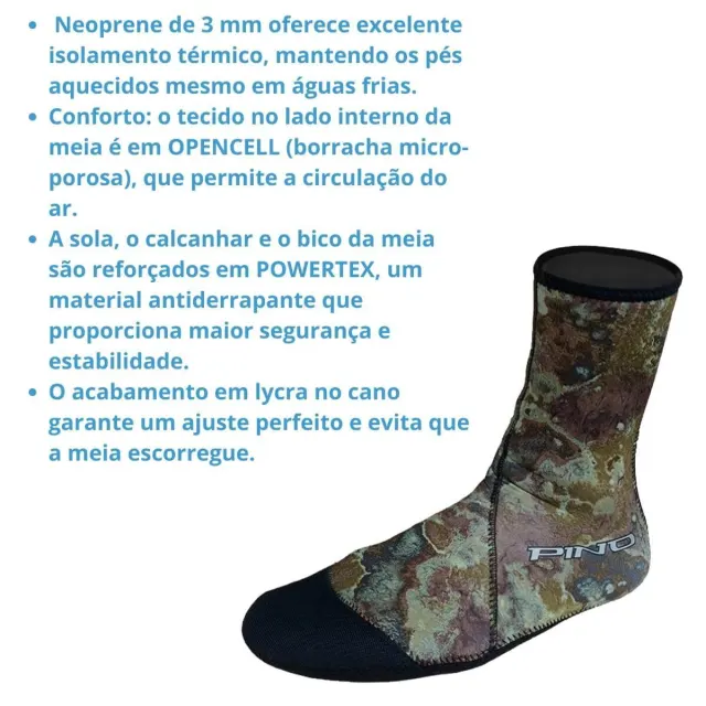 Meia Pino Grouper Camuflada em Neoprene Open Cell 3mm com Powertex - Imagem 6