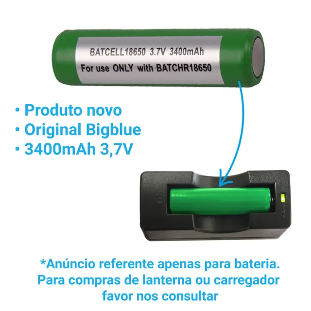 Bateria 18650 Recarregável BigBlue 3400mAh para Lanterna de Mergulho - Imagem 2