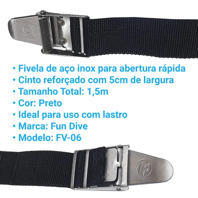 Cinto de Mergulho com Fivela Inox FV-06 Fun Dive | Cinto para Lastro 1,5m - Imagem 2