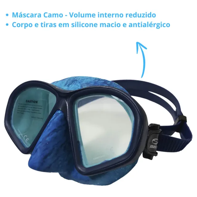 Máscara de Mergulho Camuflada Seasub Camo em Silicone para Pesca Sub - Imagem 5