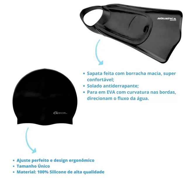 KIT PHANTER, AQUATICA e SC-01, Óculos, Touca e Nadadeira de Natação - Imagem 3