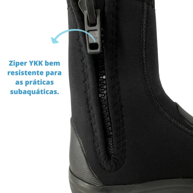 Bota de Mergulho Pino Neoprene 5mm · Zíper YKK e Sola Vulcanizada Antiderrapante - Imagem 5