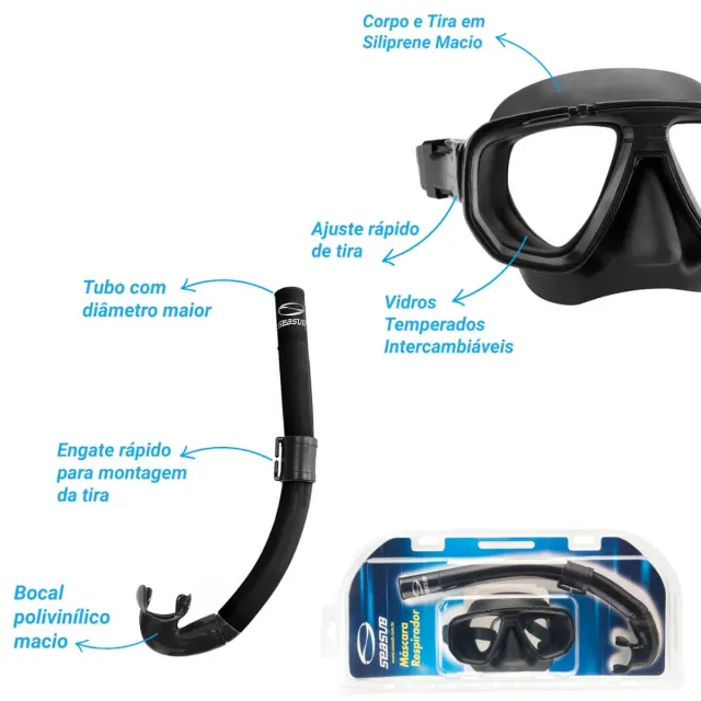 KIT DUA AQUATICA, Máscara Snorkel e nadadeira Pala Curta Natação - Imagem 3