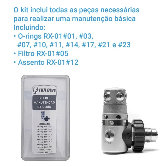 Kit de Manutenção para Regulador RX-01 DIN Fun Dive | O-rings, Filtro e Assento - Imagem 3