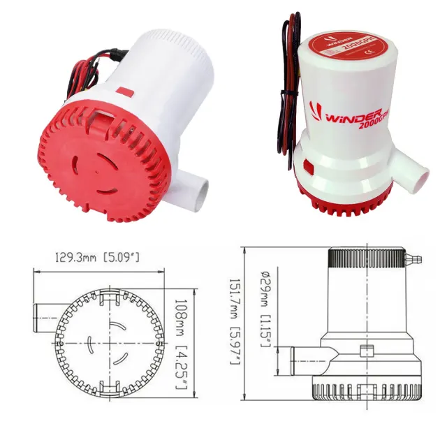 Bomba de Porão 2000GPH 12V com Interruptor Automático Winder para Barcos e Embarcações - Imagem 3