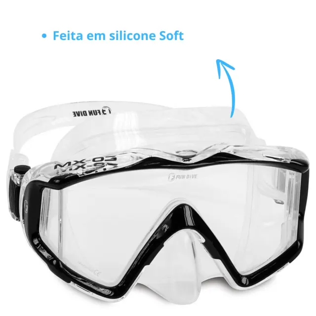 Máscara de Mergulho Panorâmica com Lente Única e Visão Lateral | Silicone Silsoft - Imagem 20
