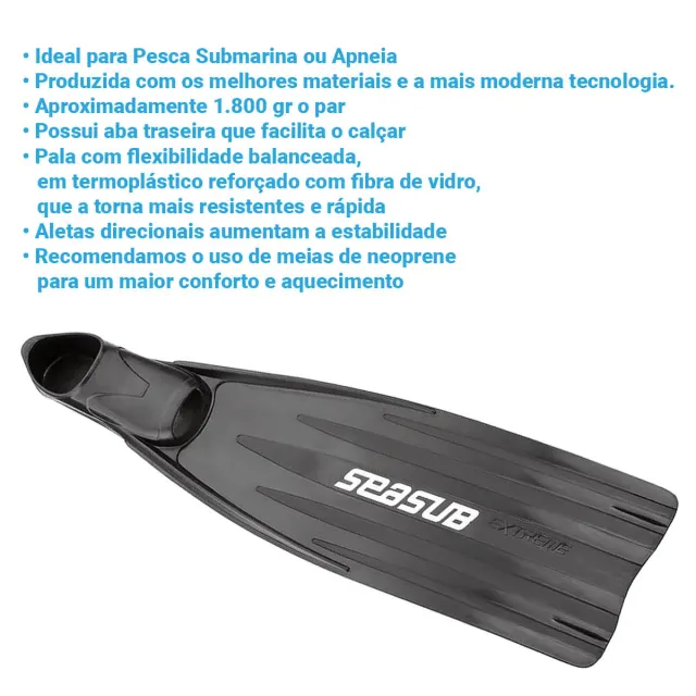 Nadadeira Pala Longa Seasub Extreme para Apneia e Pesca Submarina - Imagem 2