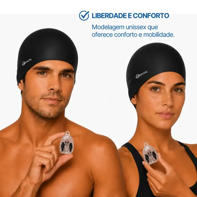 Kit Touca de Natação SC-01 com Protetor de Ouvido e Nariz Excel | Silicone para Piscina - Imagem 27