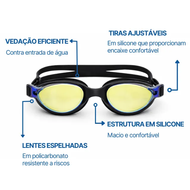 RACER, Óculos Natação Espelhado - Preto - Imagem 4