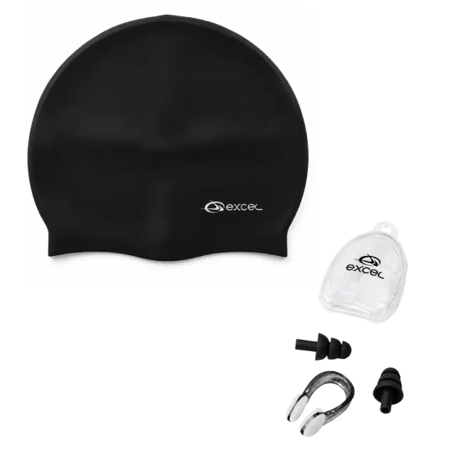 Kit Touca de Natação SC-01 com Protetor de Ouvido e Nariz Excel | Silicone para Piscina - Imagem 20