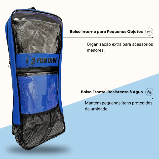 Mochila Drenante Slim Fun Dive BG-01 para Mergulho e Natação — Azul/Preto - Imagem 3