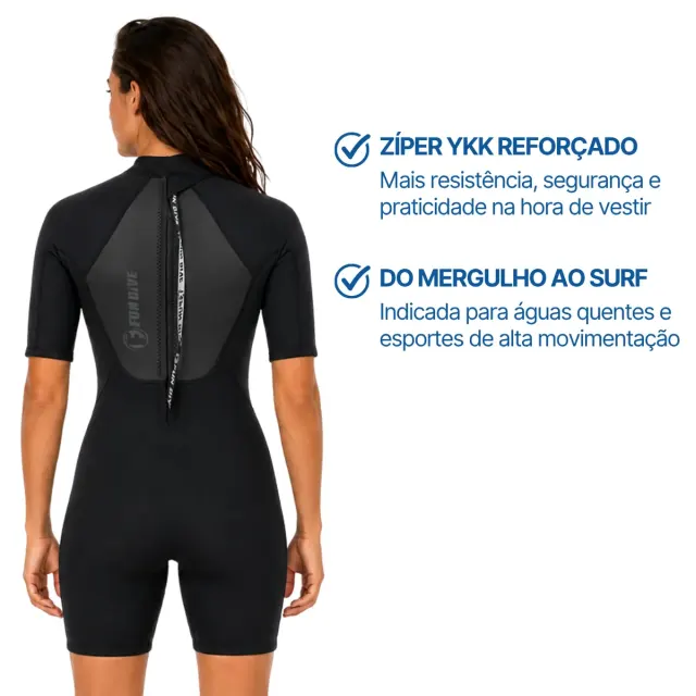 Roupa de Neoprene Shorty 3mm Fun Dive Wailea — Manga Curta, Zíper nas Costas - Imagem 4