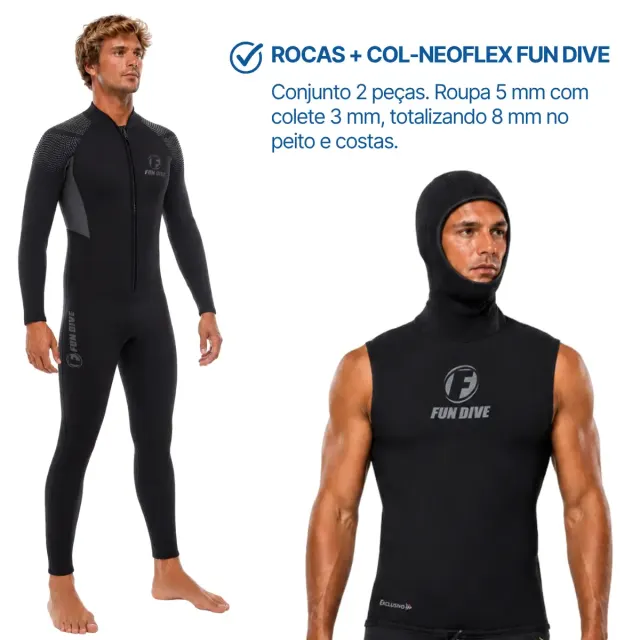Kit Roupa Fun Dive Rocas 5mm com Colete e Capuz 3mm - Imagem 2