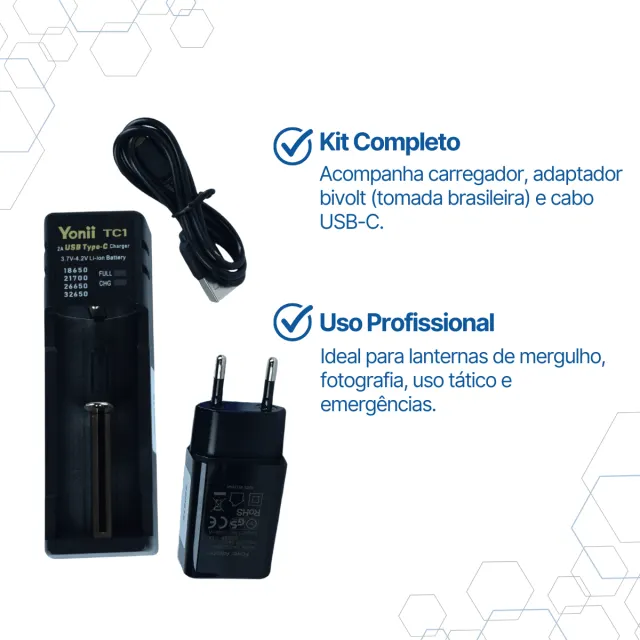 BATCHRUSB CARREGADOR YONII TC1 2A USB-C BATERIA LI-ION UNIVERSAL - Imagem 5