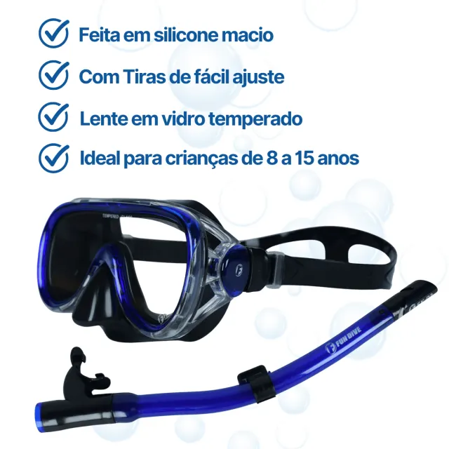Kit de Mergulho Infantil Fun Dive Búzios com Máscara de Vidro Temperado e Snorkel Semi Seco - Imagem 2
