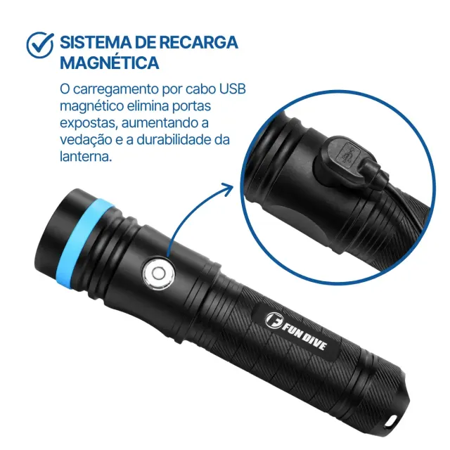 Lanterna de Mergulho Fun Dive NOVA 2600 Recarregável · 2600 Lúmens, IPX8 100m, LED XHP50 - Imagem 6