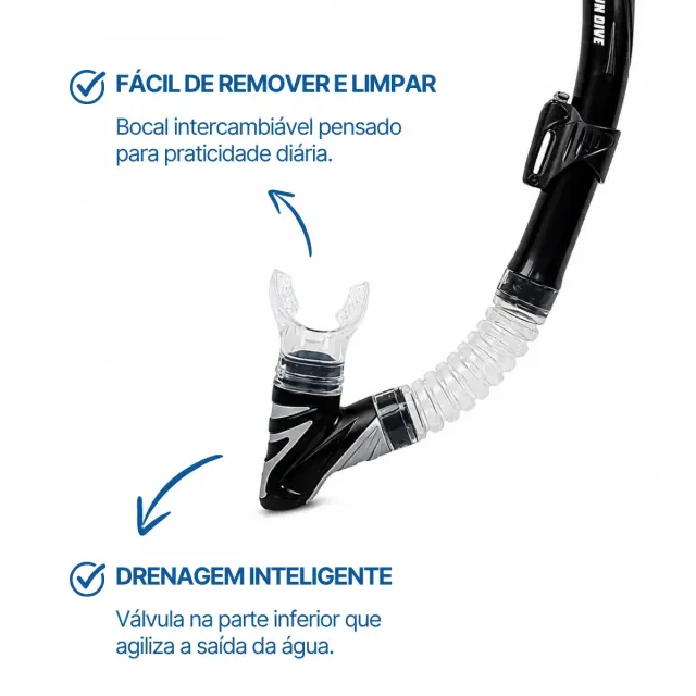 Snorkel Respirador SK-10 Dry Fun Dive com Sistema Dry Top para Mergulho e Snorkeling - Imagem 11