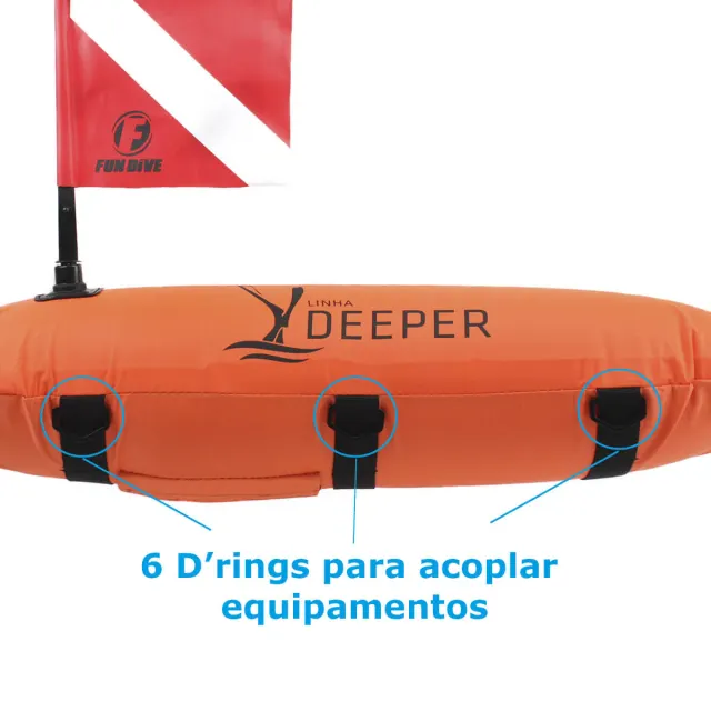 Boia Torpedo Fun Dive · Sinalização de Mergulho com Bandeira e 6 D-rings - Imagem 3