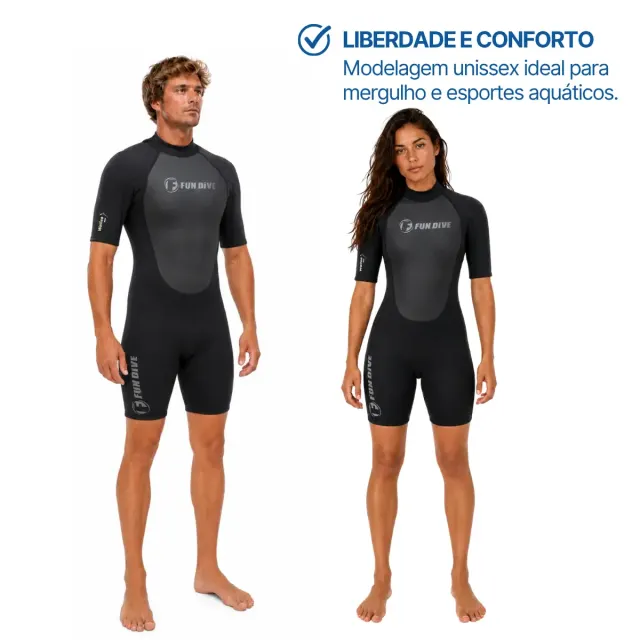 Roupa de Neoprene Shorty 3mm Fun Dive Wailea — Manga Curta, Zíper nas Costas - Imagem 5