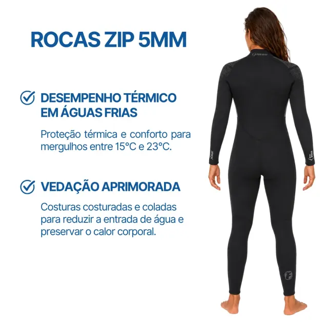 Roupa de Mergulho Fun Dive Rocas Zip 5mm Neoprene Unissex Zíper YKK Frontal e Tornozelo - Imagem 3