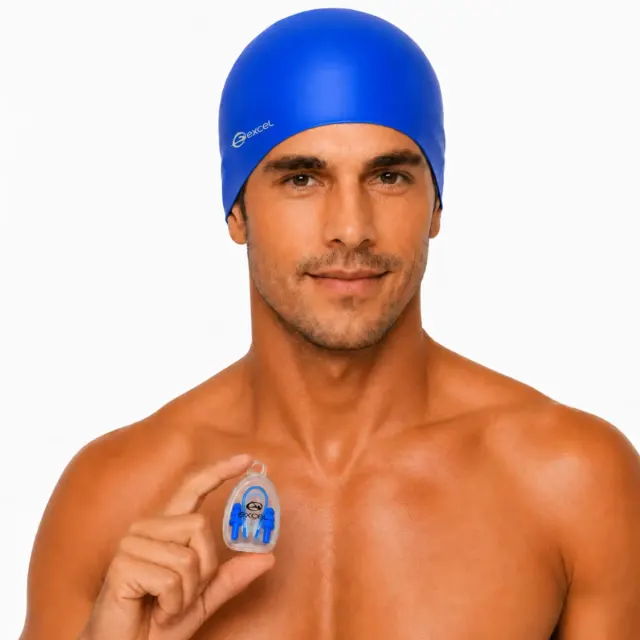 Kit Touca de Natação SC-01 com Protetor de Ouvido e Nariz Excel | Silicone para Piscina - Imagem 10