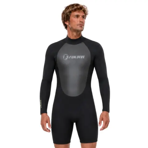 Roupa de Neoprene Shorty 1.5mm Fun Dive · Manga Longa e Perna Curta para Surf
