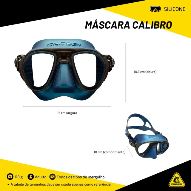 Máscara de Mergulho Cressi Calibro Baixo Volume Antiembaçante para Apneia e Pesca Sub - Imagem 6
