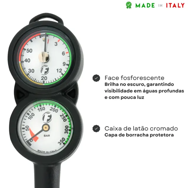 Console Duplo de Mergulho Fun Dive — Manômetro 350 BAR + Profundímetro 70 m - Imagem 4