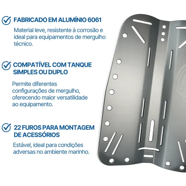 Kit Back Plate Alumínio Fun Dive com Adaptador para Cilindro Simples - Imagem 5