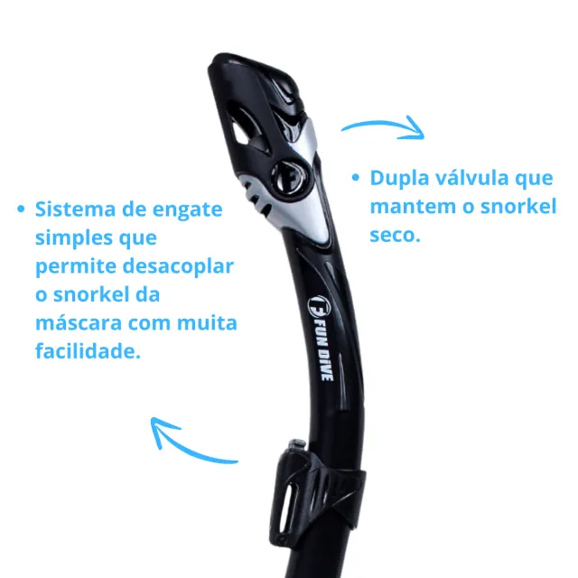 Kit Máscara Fun Dive Onix com Snorkel SK-10 Dry e Dupla Válvula - Imagem 32