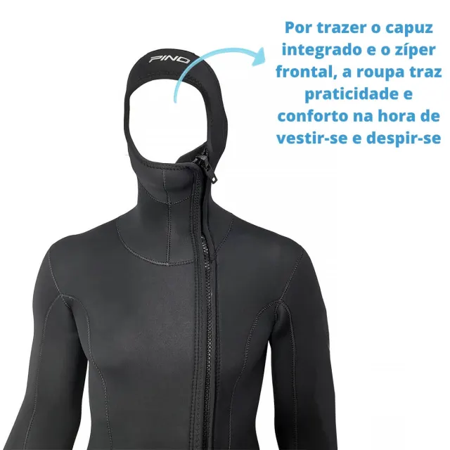 Roupa de Mergulho Neoprene Pino Tarpon 3mm com Capuz Integrado e Zíper YKK - Imagem 2