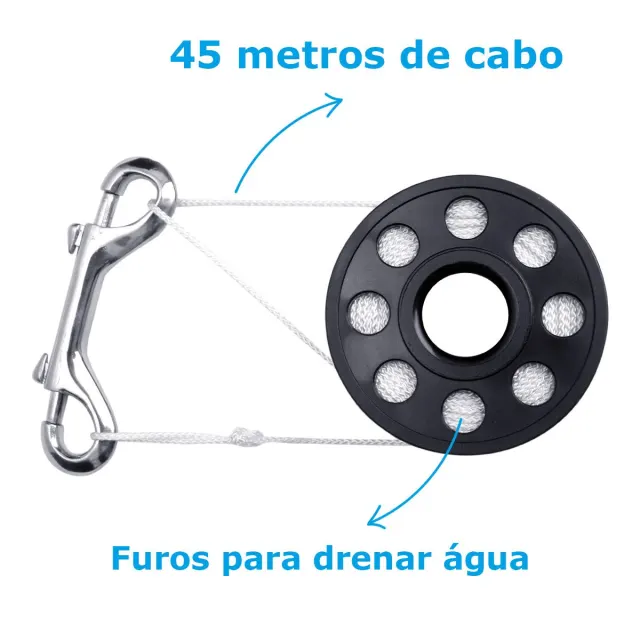 SPOOL-45, Carretilha Plástica mosquetão duplo inox, cabo nyl - Imagem 3