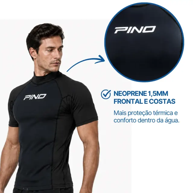 Camiseta Lycra Neoprene 2mm Pino Neo Flow UV50+ Manga Curta Masculina Surf Natação - Imagem 6