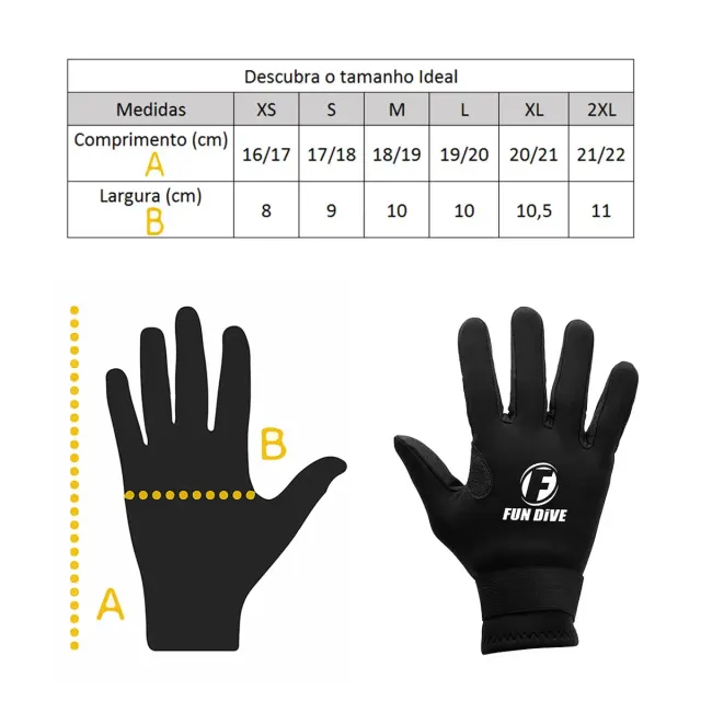 Luva de Mergulho Neoprene 3mm Fun Dive G-03 com Palma e Dedos em Amara - Imagem 5