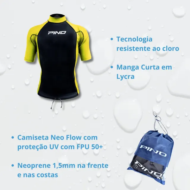 Camiseta Lycra Neoprene 2mm Pino Neo Flow UV50+ Manga Curta Masculina Surf Natação - Imagem 10