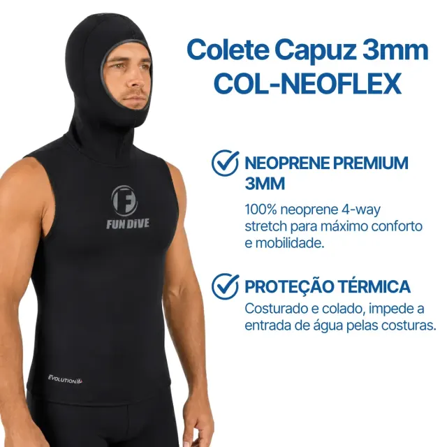 Colete com Capuz de Neoprene 3mm Fun Dive COL-NEOFLEX - Imagem 2