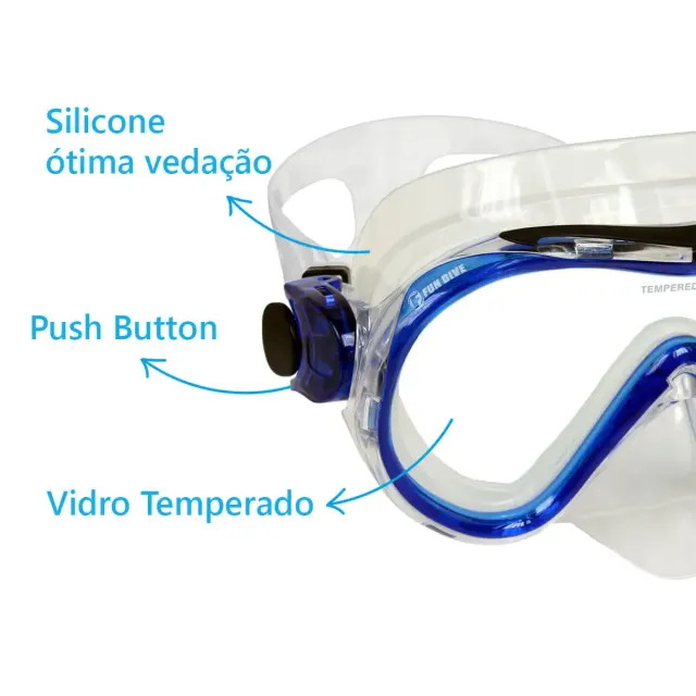 Kit Máscara e Snorkel Fox SK-07 Fun Dive com Vidro Temperado e Dupla Válvula - Imagem 3