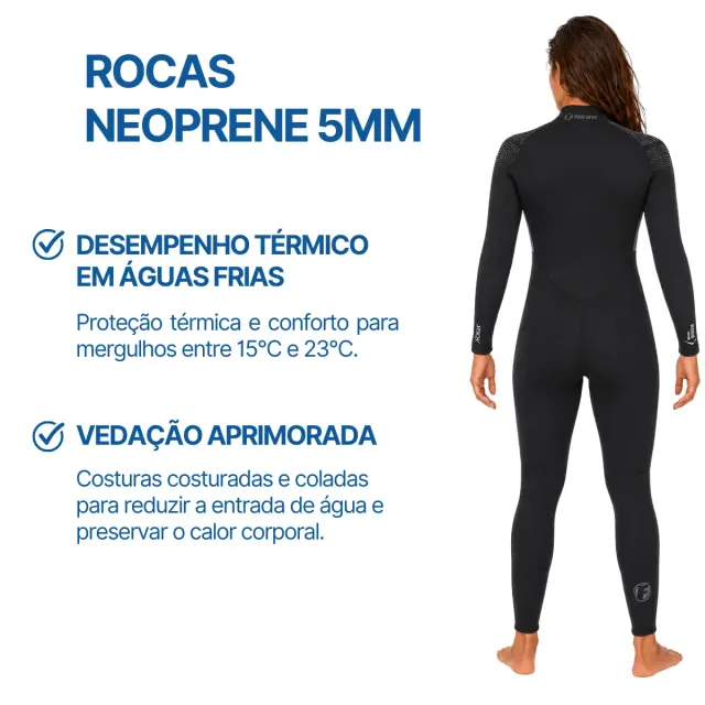 Roupa de Mergulho Fun Dive Rocas 5mm Neoprene Zíper YKK Frontal Unissex - Imagem 2