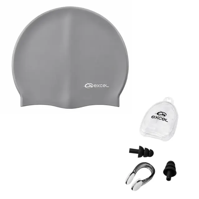 Kit Touca de Natação SC-01 com Protetor de Ouvido e Nariz Excel | Silicone para Piscina - Imagem 2