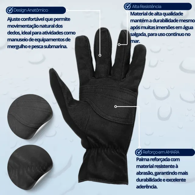 LUVA SEASUB, neoprene 1,5mm Reforço AMARA - Imagem 3