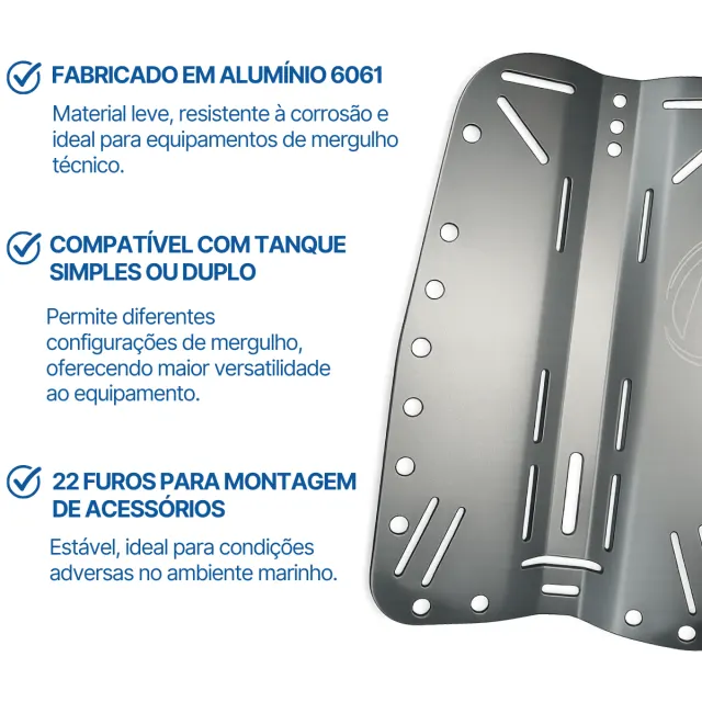 Backplate de Alumínio 6061 Fun Dive para Arreio e Asa — Mergulho Técnico - Imagem 4