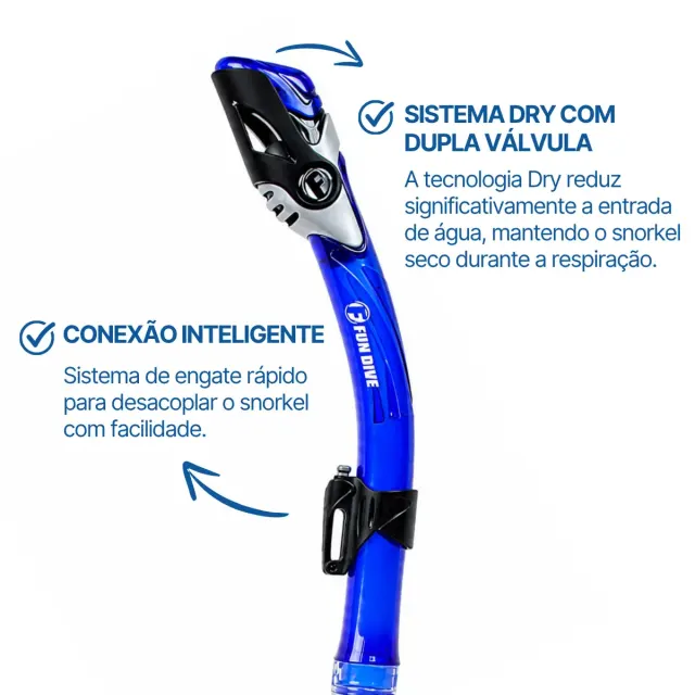 Snorkel Respirador SK-10 Dry Fun Dive com Sistema Dry Top para Mergulho e Snorkeling - Imagem 9