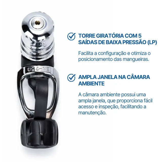 Regulador de Mergulho RX-01 Yoke Fun Dive - 1º Estágio Balanceado com Torre Giratória - Imagem 6