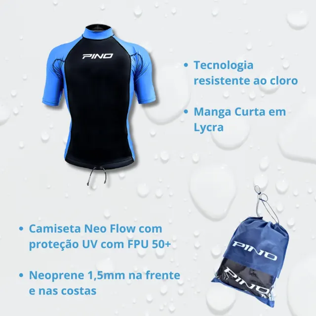 Camiseta Lycra Neoprene 2mm Pino Neo Flow UV50+ Manga Curta Masculina Surf Natação - Imagem 14