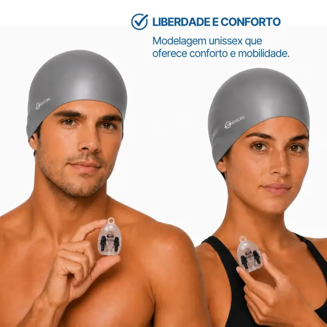 Kit Touca de Natação SC-01 com Protetor de Ouvido e Nariz Excel | Silicone para Piscina - Imagem 9