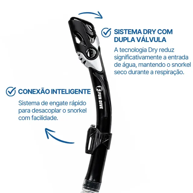 Snorkel Respirador SK-10 Dry Fun Dive com Sistema Dry Top para Mergulho e Snorkeling - Imagem 6