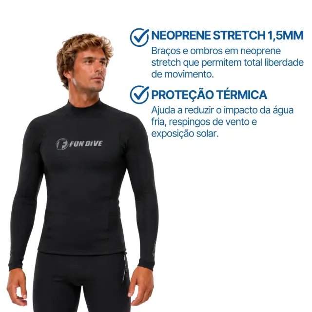 Camiseta Neoprene 1,5mm Fun Dive Vest Manga Longa com Braços Stretch - Imagem 2