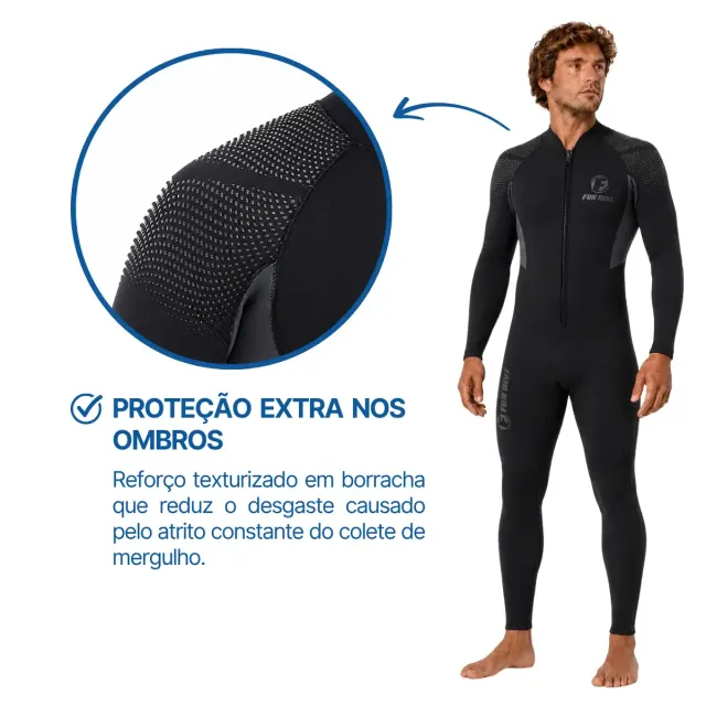 Roupa de Mergulho Fun Dive Rocas 5mm Neoprene Zíper YKK Frontal Unissex - Imagem 4