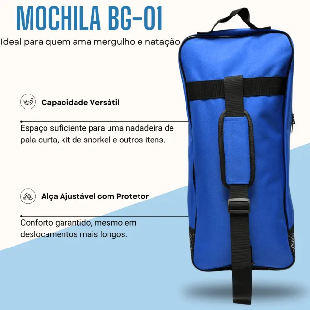 Mochila Drenante Slim Fun Dive BG-01 para Mergulho e Natação — Azul/Preto - Imagem 4