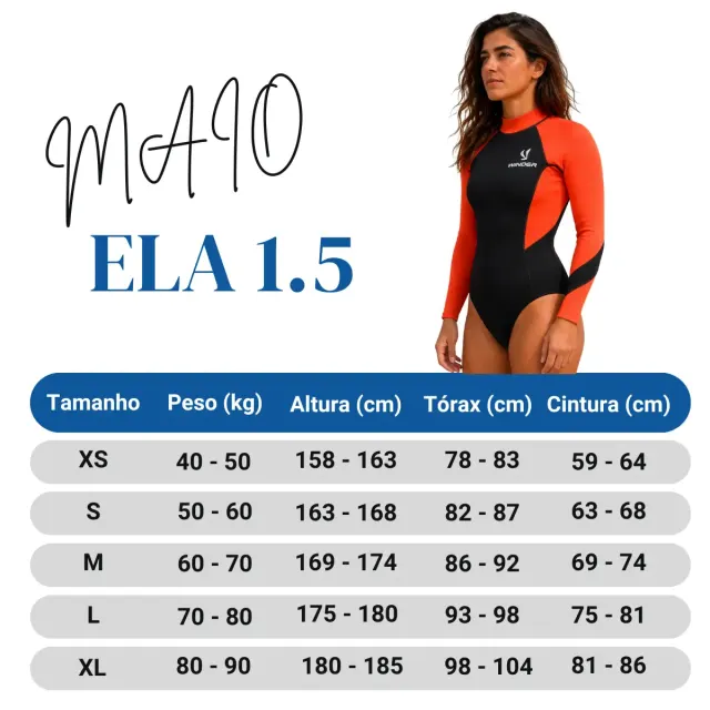 Maiô Neoprene Feminino Winder ELA 1.5mm Manga Longa Super Stretch 4 Way - Imagem 9
